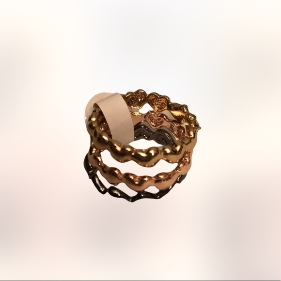 💜 Gold  Black Rose Gold Size 9/10 Heart Rings Set of 3 - Picture 5 of 11